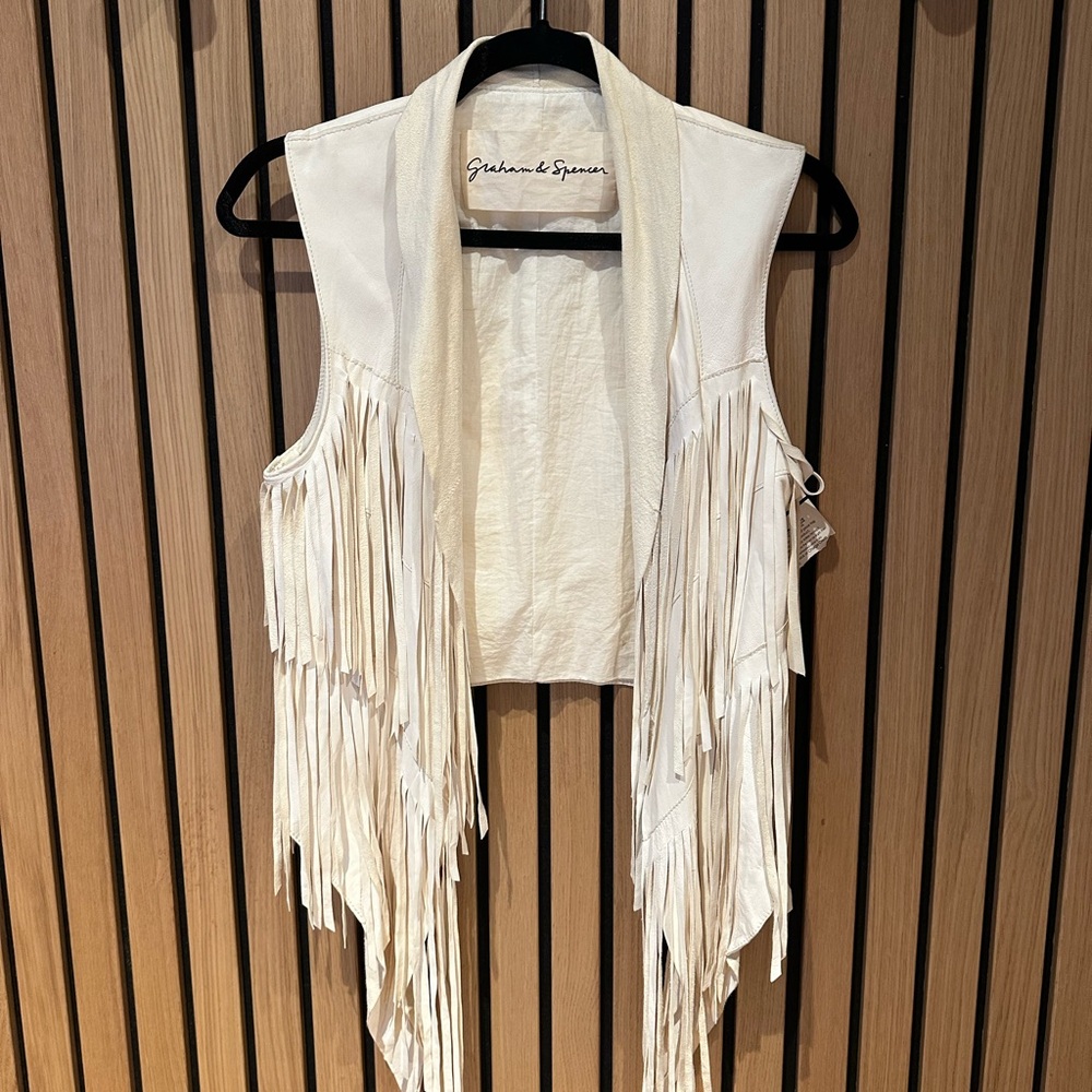 Beautiful, butter cream leather, fringe vest.
